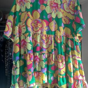 Floral Tiered Dress in Green and Yellow
